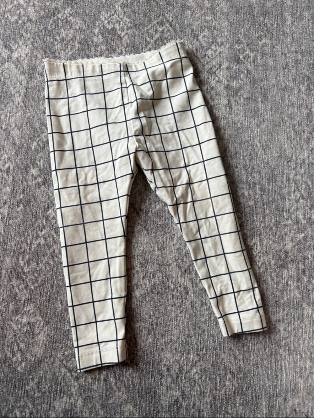 Grid-Print Leggings - Cream with Black lines. Tea size 12 m